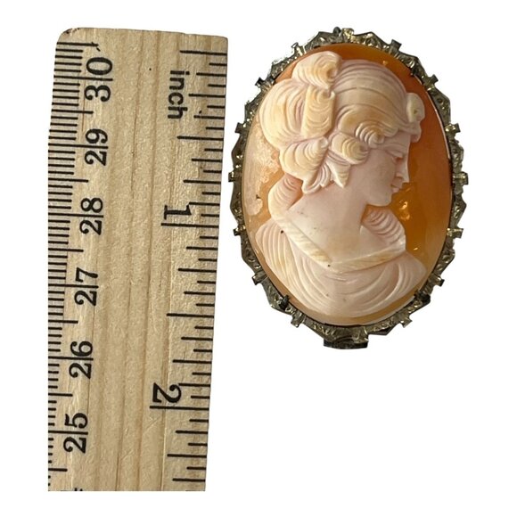 Antique Victorian Hand Carved Shell Cameo Sterling Silver Brooch Pendant 1.75" - Picture 7 of 7